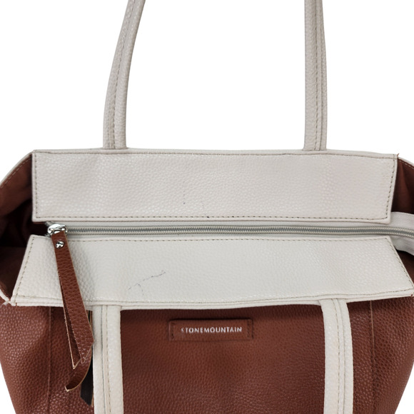 Stone Mountain Leather Purse 11x11x4 Nutmeg Brown White Pebbled Shoulder Bag - Picture 13 of 16